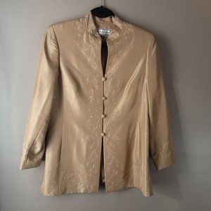 Vintage Travis Ayers 100% Silk Beige Blazer Jacket | Mandarin Collar | 4P